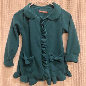Sz 6 Jelly the Pug Chelsea Teal Fleece Ruffle Coat VGUC F2